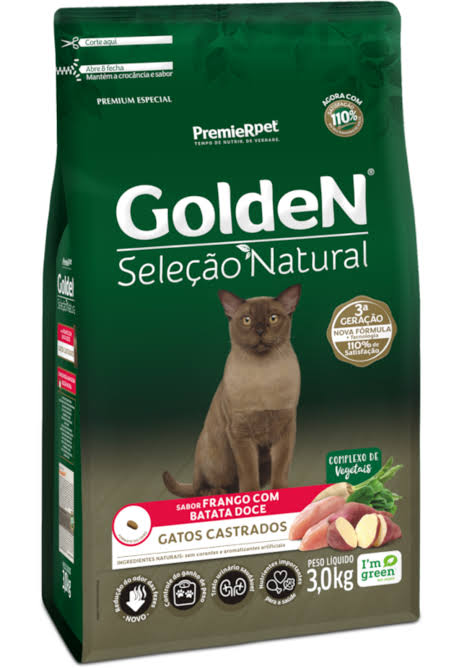 GOLDEN GATOS CASTRADOS SELEÇÃO NATURAL FRANGO COM BATATA DOCE 3,0 KGS